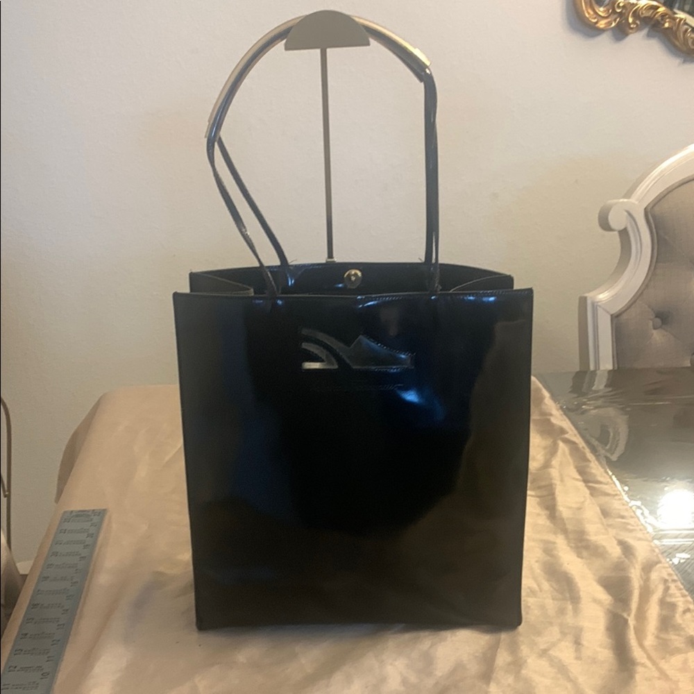 Vintage Salvatore Ferragamo Elegant Black Patent Leather Tote w/Baby